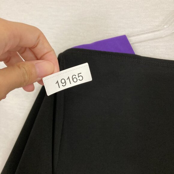 Susan Graver Black Purple Color Block 3/4 Sleeve Liquid Knit Stretch Top Large - Picture 8 of 8